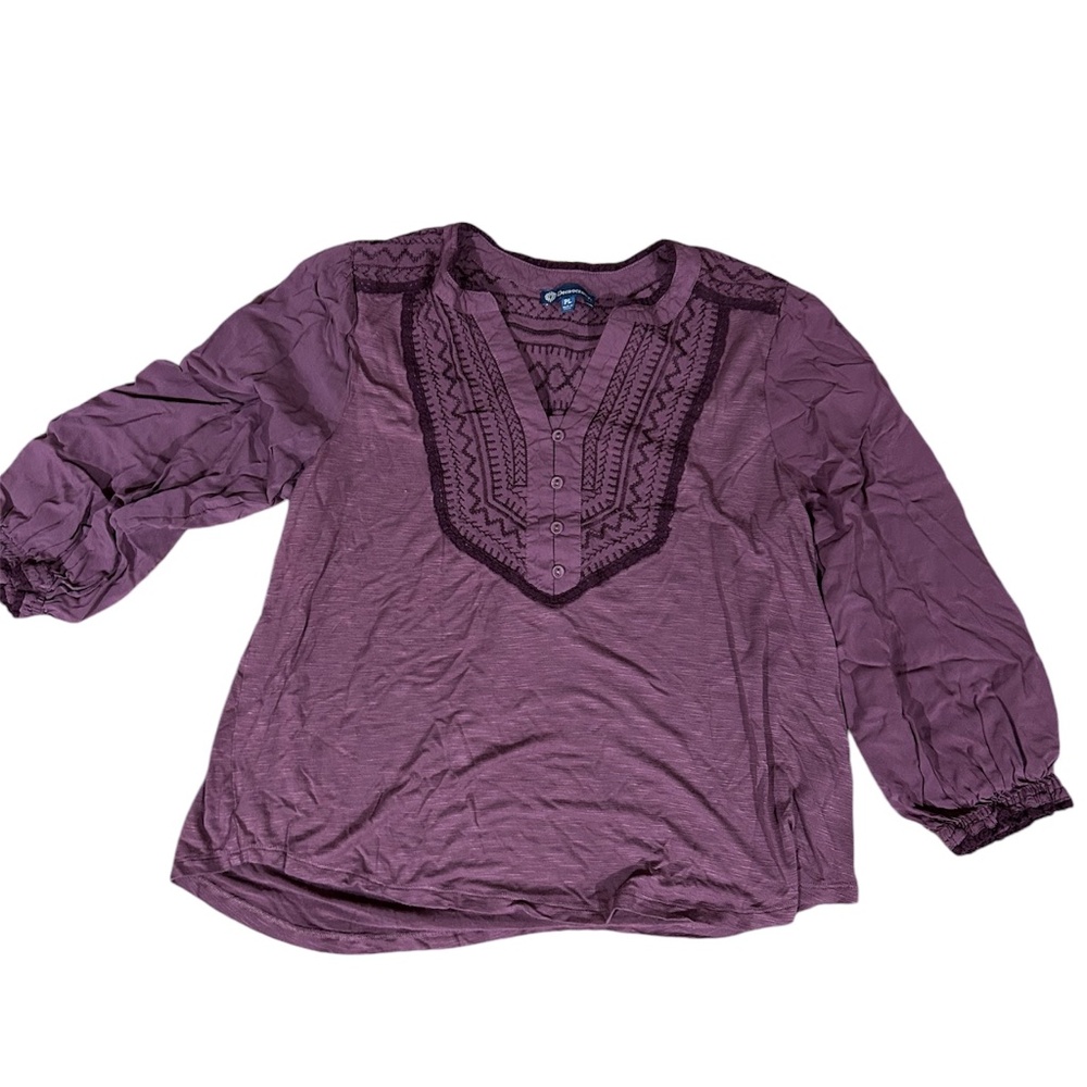 Democracy Wine Color Embroidered Long Sleeve Top Blouse Hippie Boho